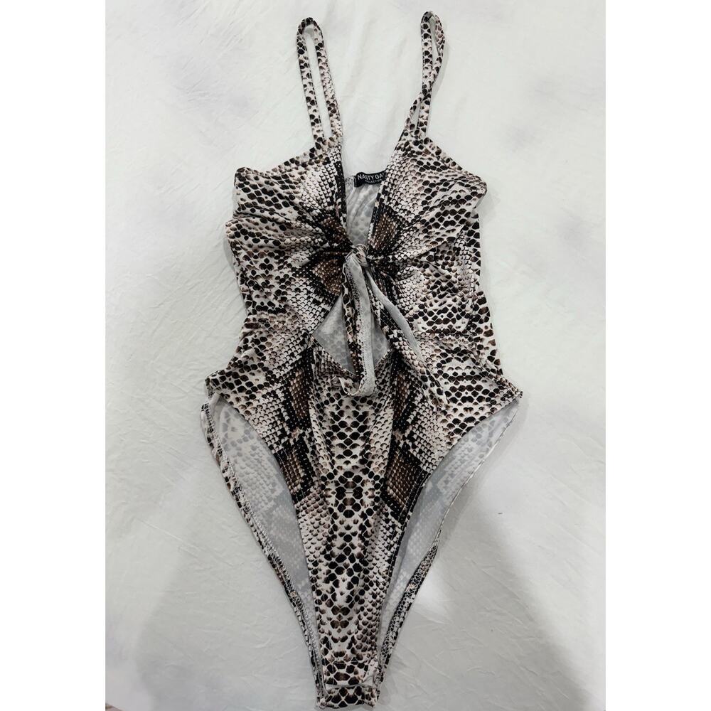 Nasty Gal Snake Print Tie-Front Bodysuit – Size Small